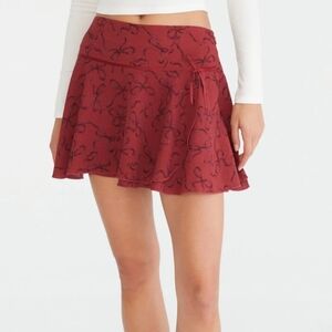 Aeropostale Bow Print Ribbon Drop Waist A-Line Mini Skort Skirt Deep Red Size XS